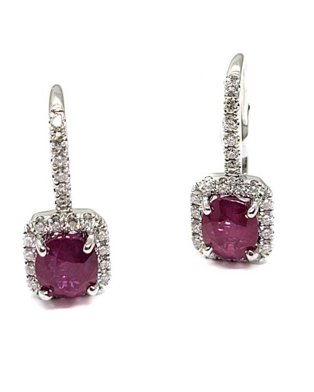 18K White Gold Diamond and Oval Burma Ruby Earrings